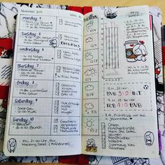 an open planner book with doodles on it