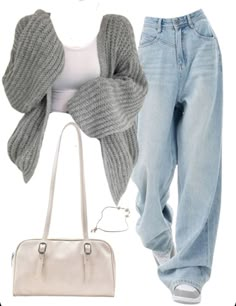 Modern Chic Clothing Style, Simple Yet Cute Outfits, Grey And White Cardigan Outfit, Styles With Cardigans, Regular Jeans Outfit Woman, Comfy First Date Outfits, Changing Style Clothing Tips, Winter Fits College, Outfit For Back To School