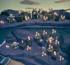 an animated scene with many candles on the ground