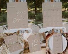 the table is set up with place cards for guests to sign their names and numbers