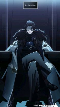 an anime character sitting on top of a bench in the dark with long black hair