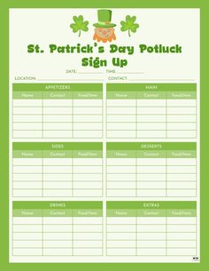 st patrick's day potluck sign up sheet