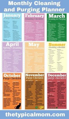 a poster with the words, months and months for cleaning and puriging planner