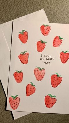 two cards with strawberries on them and the words i love you berry much