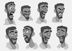 an animation character's face with various expressions and facial expressions, including the head