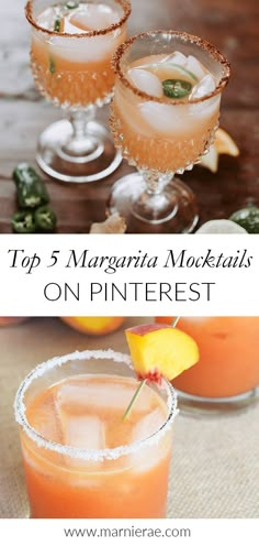 three margarita cocktails on pinterest with text that reads top 5 margarita mocktails on pinterest