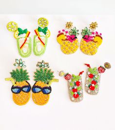 Green Summer Jewelry With Fruit Design, Green Fruit Design Fun Earrings, Fun Green Fruit Design Earrings, Playful Summer Party Jewelry, Green Summer Vacation Earrings, Summer Vacation Green Earrings, Trendy Multicolor Beaded Earrings For Summer, Trendy Colorful Beaded Earrings For Beach, Multicolor Summer Jewelry