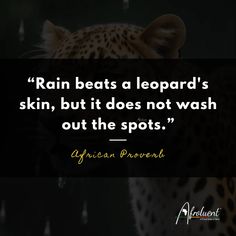 "Rain beats a leopard's skin, but it does not wash out the spots.” African proverb and quote. Leopards, World History