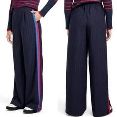 Nwt La Ligne For Target Side Stripe Wide Leg Trousers Y2k Navy Red Size: 1x Color Navy/Red See Photos For Measurements And Fabric Care La Ligne Target, Wide Leg Plus Size, Floral Wide Leg Trousers, Plus Size Trousers, Red Tuxedo, Striped Wide Leg Trousers, Flowy Wide Leg Pants, Charcoal Dress, Snap Pants