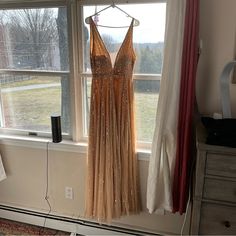 Beautiful Mac Duggal Gown, Never Worn, Tags Are Removed. Color Is More Like Pics I Have Taken, Not Stock Photo Glamorous Yellow Floor-length Evening Dress, Yellow V-neck Party Gown, Gold Floor-length Dress For Homecoming, Gold Floor-length Homecoming Dress, Yellow Floor-length Evening Dress For Prom, Elegant Yellow V-neck Gown, Yellow V-neck Wedding Gown, Mac Duggal Dresses, Mac Duggal