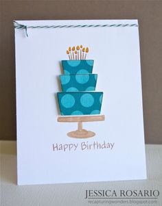 a birthday card with a blue cake on it