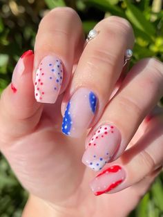 Multicolor  Collar   Cartoon,Geometric,Graphic,Plain Color Nails Embellished   Nail,Hand & Foot Care Firework Nails, Patriotic Nails, Usa Nails, Fourth Of July Nails, 4th Of July Nails, Summery Nails, July Nails, Diy Nail Designs, Summer Acrylic Nails