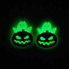 These Cute Ghost Glow in Dark Pumpkin Halloween earrings are made of very fine quality of metal and you can wear these dangle Earrings for your Halloween Party night and glow in the party like a ghost. Even we have hard time taking pictures because of their Glow 😄 so we want you to Glow like a Ghost on your halloween party night. The material used in this jewelry are free from Lead, Nickel, Cadmium so it will not give you any skin irritation and environment friendly too.. MEASUREMENTS -these ea Glow In The Dark Earrings, Glow Halloween, Dark Earrings, Dark Ghost, Halloween Party Night, Laser Projects, Glow In Dark, Ghost Pumpkin, Skin Irritation