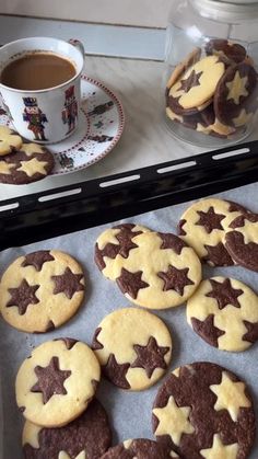 cookies and coffee are on the table