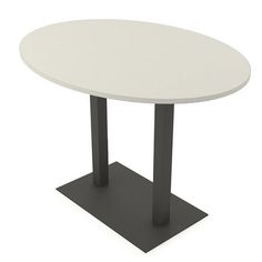 a white table with black metal legs on an isolated surface, viewed from the front