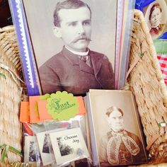 an image of a man with a mustache and other items in front of him on a wicker basket