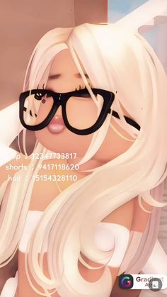 an animated image of a woman with glasses on her face and long white hair, wearing black eyeglasses