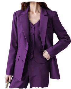 20% wool / 80% polyester. Flat. Include Blazer + Vest + Pants. Notch Lapel. Center Vent. Double Buttons. Real pocket. Full lined. Machine wash / Hand wash. Color or size customization please note in the order Prom Suits For Women, Purple Prom Suit, Womens Suit Vest, Purple Prom, Buy Wedding Dress, Lapel Blazer, Prom Suits, Mothers Dresses, Blazer Vest