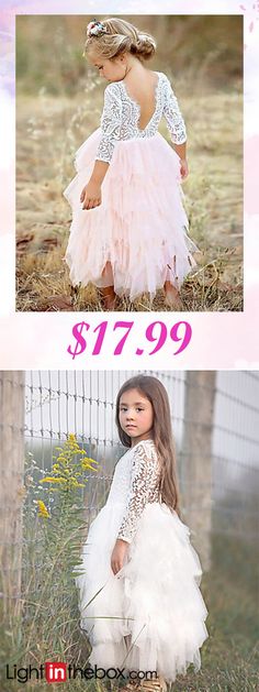 Kids Girls' Basic Daily Solid Colored Lace Layered Long Sleeve Dress White / Cotton Long Sleeve Dress White, Tutu Top, Wedding Hairstyles Bridesmaid, Cheap Party Dresses, Girls Dresses Online, Princess Flower, Bride Dolls, Party Dresses Online, Lace Layers