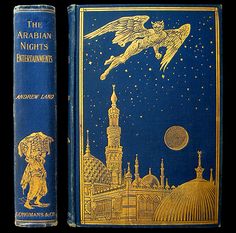 the arabian nights and other stories, with illustrations in gold on blue cover by unknown author