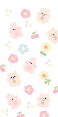 an animal themed wallpaper with pink, yellow and blue flowers on the left side