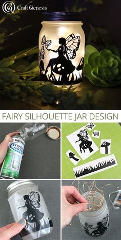 the fairy silhouette jar design is shown with instructions to make it