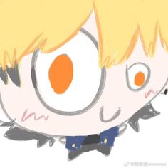 a drawing of a boy with blonde hair and orange eyes