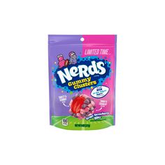 a bag of nerds gummy clusters on a white background