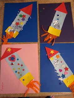 four paper rockets on top of each other