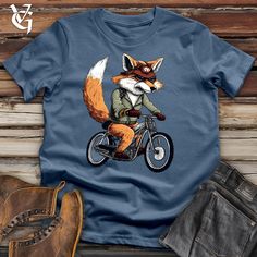 This Fox Biker Cotton Tee by Bella Canvas is perfect for outdoor fun! Made from 100% cotton, it's sure to keep you cool and comfortable. Perfectly soft and lightweight, it's perfect for summer activities! Show off your style with this unique, outdoor-inspired design. Jocko Willink, Boots Jeans, Design Stand, And So The Adventure Begins, Mens T Shirts, The Fox, Star Shirt, Outdoor Fun, Steel Blue