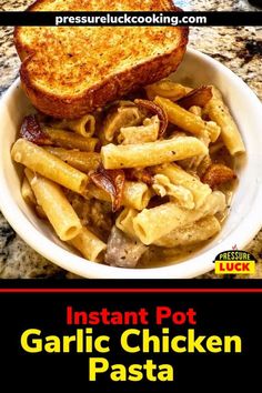 the instant pot garlic chicken pasta is ready to be eaten