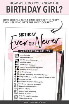 a birthday wish card with the text, how well do you know the birthday girl?