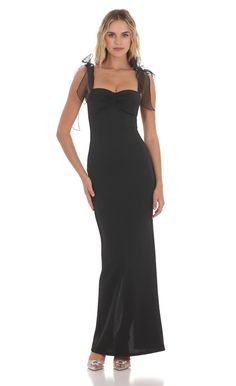 Shoulder Ties Maxi Dress in Black | LUCY IN THE SKY Black Maid Of Honor Dress Sparkle, Black Bridesmaid Dresses Chiffon, Black Bridesmaid Dresses Lace, Winter Formal Black Dresses, Crepe Black Dress, Long Formal Dresses Black, Masquerade Formal Dress, Long Black Dress Bridesmaid, Black Full Length Dress