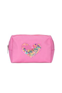 Nylon and Clear PVC material Double carry handles Zipper closure Large Bag - 12 1/4" W x 8 1/4" H x 4" D Travel Bag - 10 1/2" w x 7 1/2" h Small Cosmetic Bag - 7 1/2" w x 5" h x 2 3/4" d Nylon Pouch Cosmetic Bag For School, Trendy Pink Cosmetic Bag With Zipper Pocket, Portable Pink Nylon Bag, Pink Nylon Pouch Cosmetic Bag, Pink Nylon Cosmetic Pouch, Pink Nylon Travel Cosmetic Bag, Playful Multicolor Travel Cosmetic Bag, Affordable Pink Playful Cosmetic Bag, Cheap Pink Playful Cosmetic Bag