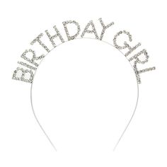 a white headband with the words birthday girl written in crystal stones on it's side