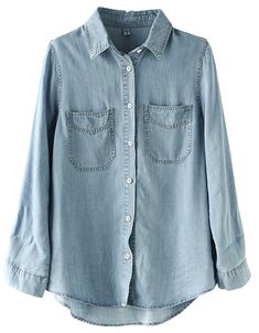 Loose Soft Cotton Loose Denim Shirt — Obiono Vintage Denim Blue Cotton Shirt, Relaxed Fit Washed Blue Button-up Denim Top, Washed Blue Denim Button-up Blouse, Denim Blue Relaxed Fit Button-up Blouse, Unstructured Denim Button-up Shirt, Sheepskin Boots, Spring Shoes, Trending Now, Shirt Sale