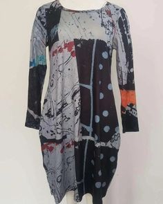 Casual Abstract Print Dress For Fall, Casual Abstract Print Fall Dress, Casual Patchwork Dresses For Winter, Long Sleeve Printed Shift Midi Dress, Casual Midi Dress With Graphic Print, Long Sleeve Printed Midi Dress, Casual Long Sleeve Patchwork Midi Dress, Gray Long Sleeve Patchwork Dress, Casual Long Sleeve Midi Dress With Abstract Print