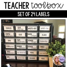 the teacher toolbox set of 2 labels is on display next to a potted plant