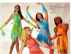 four women in colorful dresses are posing for a magazine advertiser's advertisement