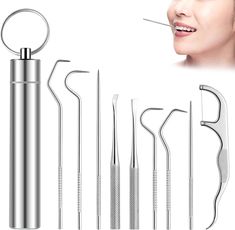 Stainless Steel Toothpick Set Tooth Flossing Reusable Toothpicks Portable Toothpick Floss Teeth Floss Teeth, Teeth Cleaning Tools, Dental Floss, Dental Supplies, Jairzinho, Oral Hygiene, Teeth Cleaning, Toothpick, Oral Care