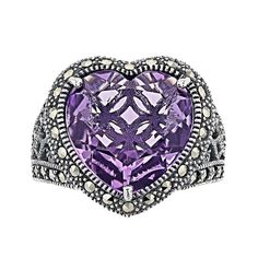 Featuring a heart-shaped, lab-created amethyst center stone accented with Swarovski Marcasite, this Lavish by TJM ring is a bold and beautiful complement to your wardrobe. Featuring a heart-shaped, lab-created amethyst center stone accented with Swarovski Marcasite, this Lavish by TJM ring is a bold and beautiful complement to your wardrobe. Width: 0.82 in. Metal: sterling silver Plating: rhodium Finish: polished Packaging: boxedSTONE DETAILS Stone type: lab-created amethyst Center stone size: 1 Heart-shaped Amethyst Ring With Accent Stones, Purple Heart Amethyst Ring With Accent Stones, Silver Heart-shaped Amethyst Ring, Heart-shaped Silver Amethyst Ring, Bold And Beautiful, Womens Jewelry Rings, Rings Statement, Size 13, Heart Ring