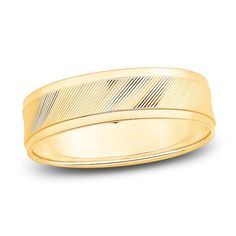 men's wedding band in 18k yellow gold with diagonal stripes, 6mm