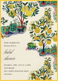 an image of a birthday party with lemons and trees on the front of it