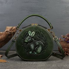 Playful Rabbit Embossed Leather Crossbody Bag Bag Shapes, Ladies Designer Handbags, Vintage Leather Handbag, Real Leather Bags, Genuine Leather Handbags, Dark Coffee, Round Bag, Round Leather, Ladies Handbags