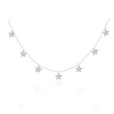 7 Dangly Stars Charm Necklace 14k White Gold with Genuine Diamonds, Trendy Stackable Necklaces, Real Gold, Perfect Gift Ideas for Her, 18 inches long, 0.49ct natural diamonds.  Gift ideas for holidays, all occasions. Dazzling Star-shaped Necklace For Anniversary, Dazzling Star-shaped Anniversary Necklace, Dazzling Star-shaped White Gold Necklace, Dazzling White Gold Star Necklace, Dazzling Star Shaped White Gold Necklace, Fine Jewelry White Gold Necklace With Star Charm, White Gold Star Necklace Fine Jewelry, Sterling Silver Star Necklace With Diamond Accents, Fine Jewelry Silver Star Necklace