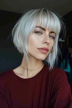 37 Remarkable Chin-Length Bob with Bangs to Consider for Your Next Cut A Line Bob With Bangs, Short Summer Haircuts, Modern Short Hairstyles, Chin Length Hair, Hair Color Balayage, Long Blonde Hair