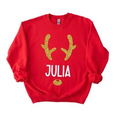 Celebrate your family's Christmas together with our beautifully crafted Personalised Matching Family Christmas Jumpers. These jumpers come in a choice of red, white, or black sweatshirt options, ensuring there's a perfect fit for every member of the family. Adorned with a shimmering gold glitter design, you can add your family members' names to these jumpers, making them a truly special keepsake for the holiday season. Available in a range of sizes, from unisex adult to kids' sizes, these jumpers are designed to ensure everyone can enjoy the festive season in comfort and style. Whether it's for the doting Mummy, Daddy, Baby, Toddler, Boy, or Girl, these jumpers are sure to bring an extra dose of joy to your celebrations. The striking gold glitter design adds a touch of elegance to the holi Family Christmas Jumpers, School Jumpers, Personalized Matches, Christmas Jumper, Reindeer Christmas, Christmas Reindeer, Boy Girl, Family Christmas, Perfect Outfit