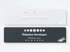 two white and black business cards with the words robotics developer on them