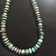 sterling silver turquoise coral bead necklace. The necklace measures 18 inches. Coral Beads Necklace, Sterling Silver Bead Bracelet, Silver Bead Bracelet, Coral Beads, Coral Turquoise, Beaded Necklaces, Sterling Silver Bead, Silver Turquoise, Turquoise Sterling Silver