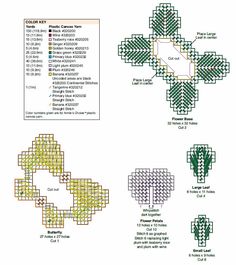 four cross stitch patterns in different colors and sizes